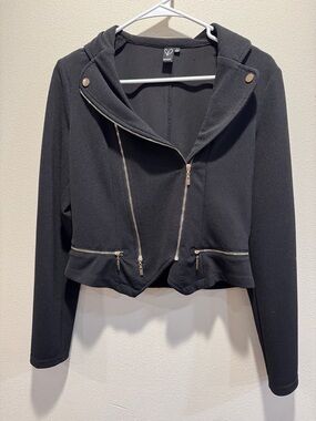 Black Cropped Jacket with Gold Accents